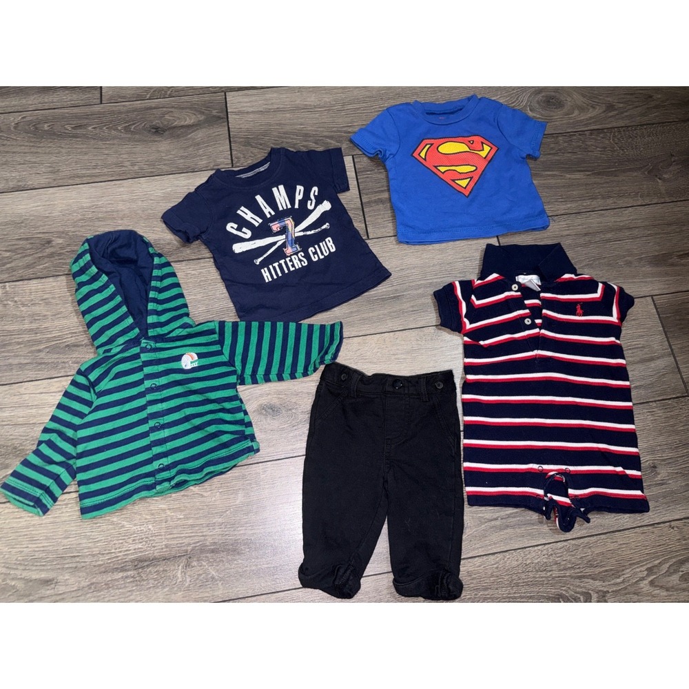 Baby Boys Clothes Lot 5pc Ralph Lauren Romper Superman Tee Hoodie Pants Set